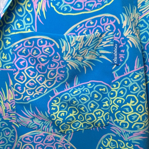 Chubbies Mens Blue Pineapple Hawaiian Performance Polo Shirt Medium - Picture 5 of 9